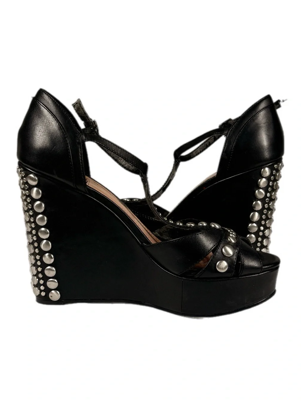 Vince Camuto | Black Studded Platform T-Strap Wedges